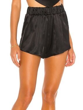 Natalie Rolt Black Silk Satin Pull On Elastic Waist Lola Shorts - 1 / US 4